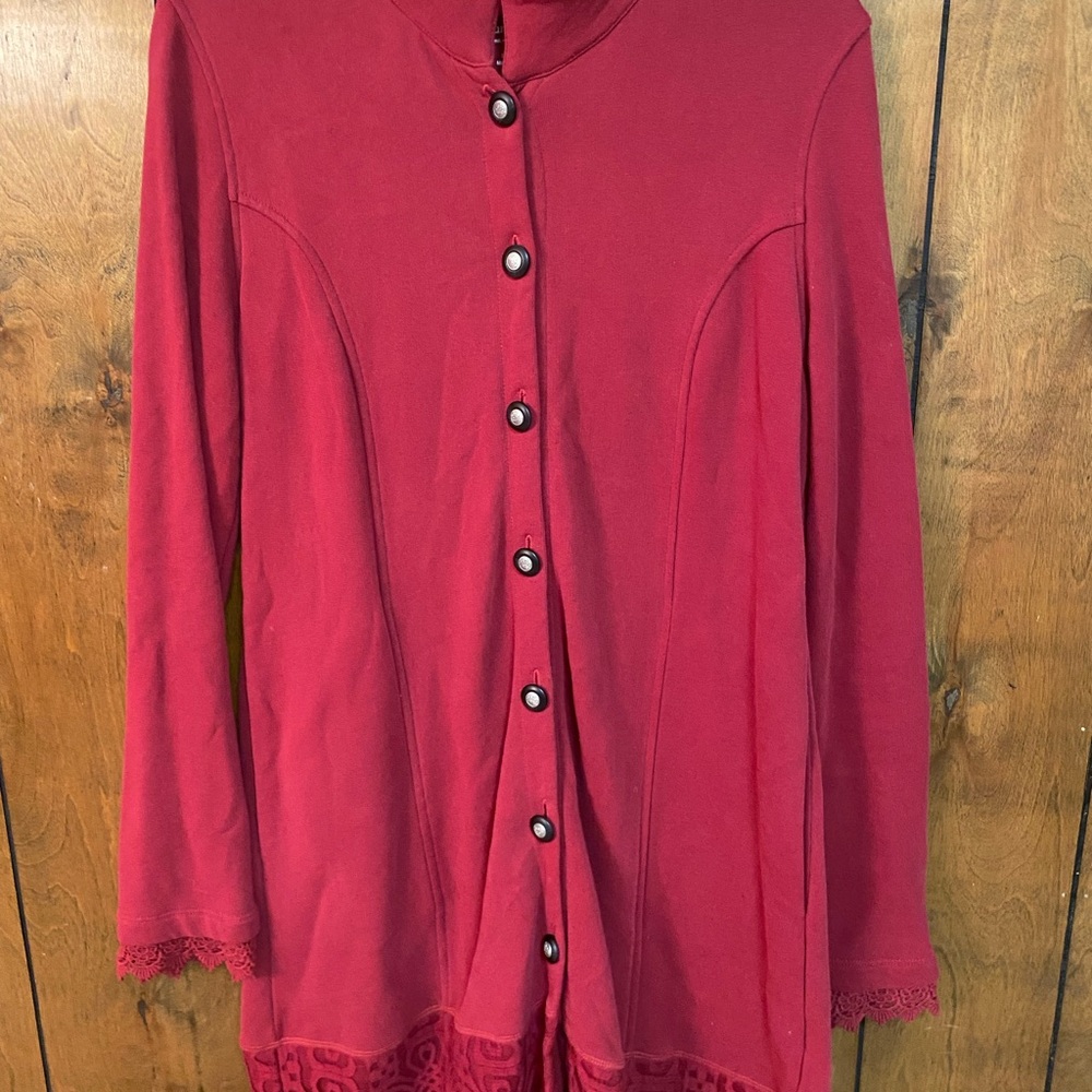 Soft Surroundings Rich Red Button-Down Shirt